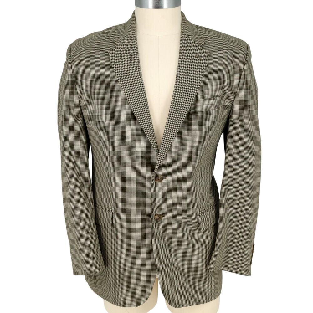 Lauren Ralph Lauren Sport Coat Mens 44L Wool Beige Black Houndstooth Jacket